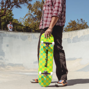 Skate Xadrez Verde e Amarelo Retro dos Anos 90