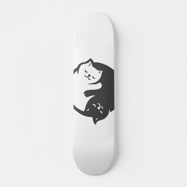 Skate Yin-Yang, gato branco e preto - Escolha a cor de t (Frente)