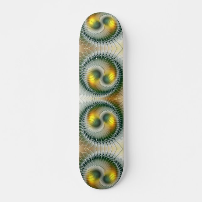 Skate Yin Yang Verde Amarelo Abstrato Colorido Fractal (Frente)