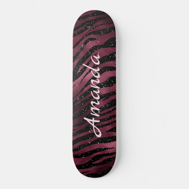Skate Zebra Black e Burgundy Glitter Personalizado (Frente)