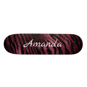 Skate Zebra Black e Burgundy Glitter Personalizado
