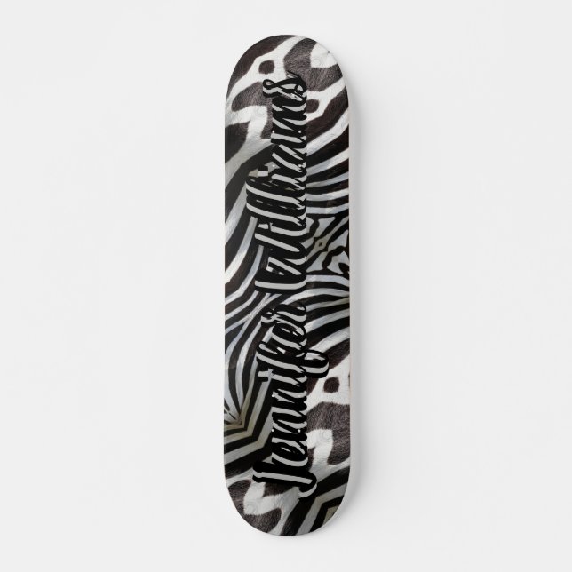 Skate Zebra Stripes Padrão Elegante Adicionar Nome ou Te (Frente)