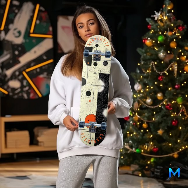 Skateboard Abstrato Geométrico Creme e Laranja (Criador carregado)