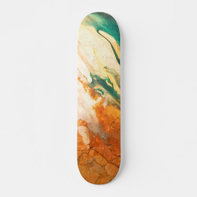 Skateboard Abstrato Laranja Azul Terra Fissurada (Frente)