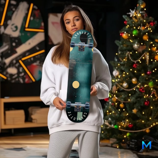 Skateboard Abstrato Minimalista Azul Teal Profundo (Criador carregado)