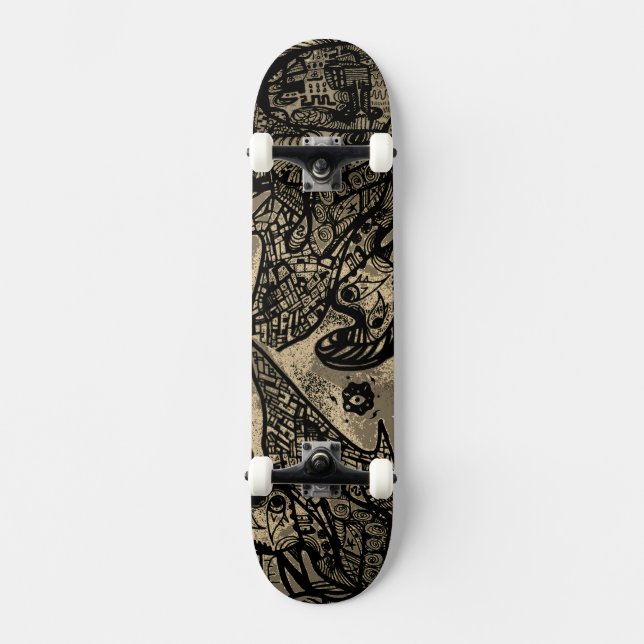 Skateboard Abstrato Preto Sépia (Frente)