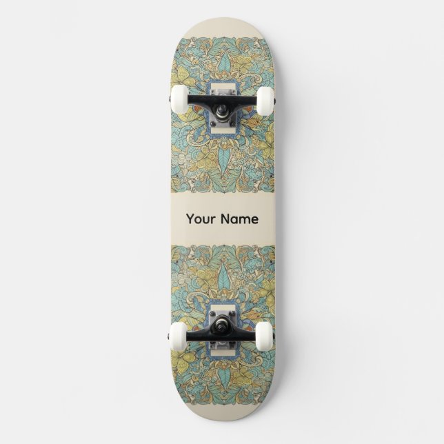 Skateboard Artístico Zentangle Nome Personalizado (Frente)
