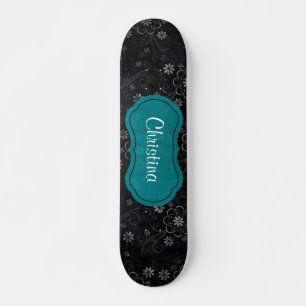 Skateboard Black Floral Old School