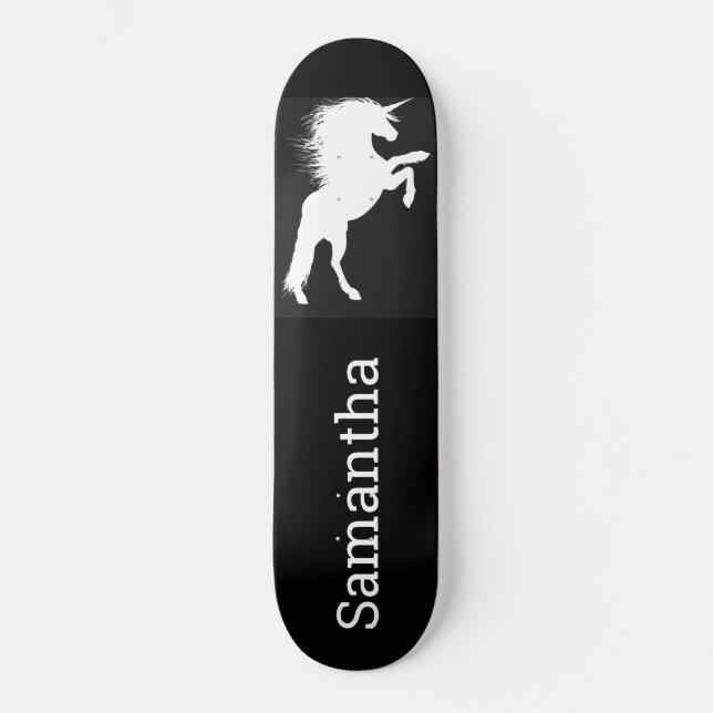 Skateboard Black White Unicorn (Frente)