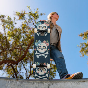 Skateboard Caveira Feminina e Ossos Cruzados