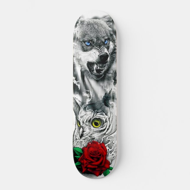 Skateboard Colorida Wolf Owl Rosa Nature (Frente)