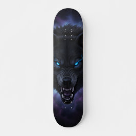  Skateboard com cabeça de lobo preto rosnando 