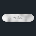 Skateboard com Girly Gota de Nome de Script Person<br><div class="desc">Personalize facilmente este skate colorido no design abstrato da CINZA de SILVER Cóta Moderna com seu nome personalizado em uma fonte elegante de caligrafia. Adicione seu nome,  escolha fonte,  altere tamanho e posição,  adicione clipart,  fotos e formas.</div>