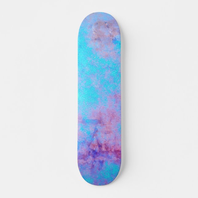 Skateboard com padrão abstrato azul rosa roxo (Frente)