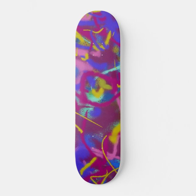 Skateboard com padrão roxo azul de spray de tinta  (Frente)