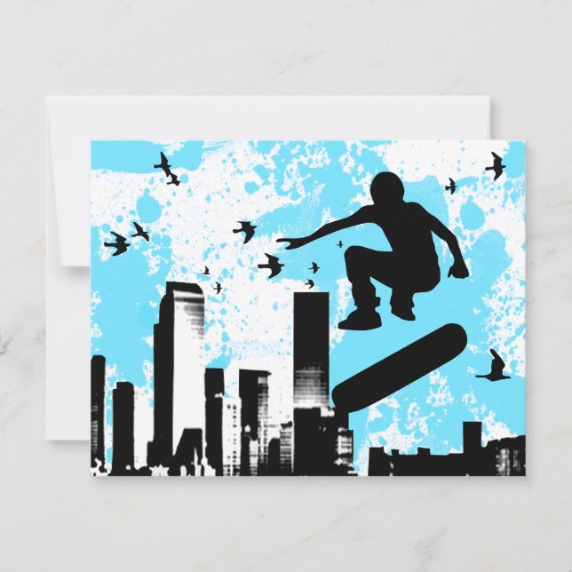 skateboard com pássaros : paisagem urbana (Frente)