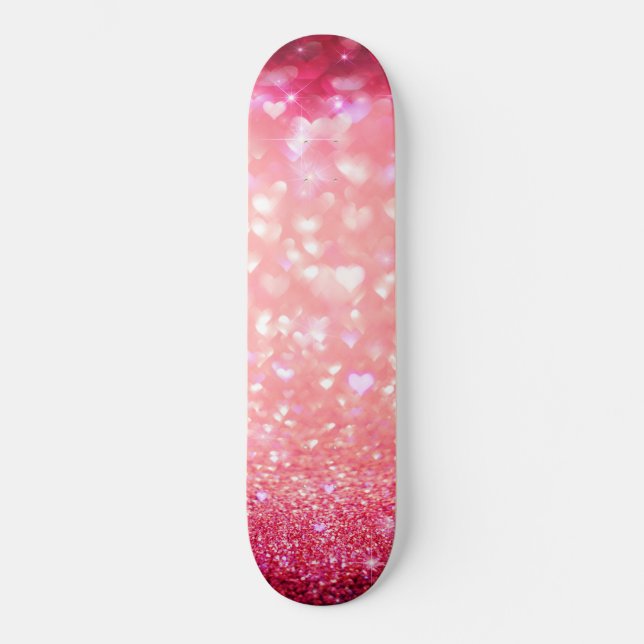 Skateboard - Corações Rosa Brilham (Frente)