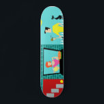 Skateboard da manhã de sábado<br><div class="desc">Bem-vindo ao Subúrbio! Este skate da manhã de sábado apresenta um casal de desenho animado minimalista atraente em seu pequeno canto do paraíso. Da janela de uma casa de turquesa e tijolos, podemos ver a Sra. Homemaker. A linda ruiva está vestindo um espinho rosa quente. Ela está segurando uma jarra...</div>