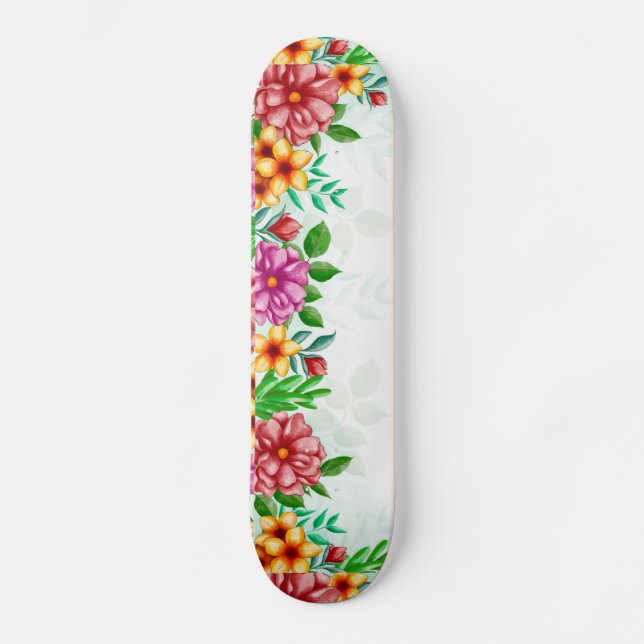 Skateboard das Flores de Aquarela (Frente)