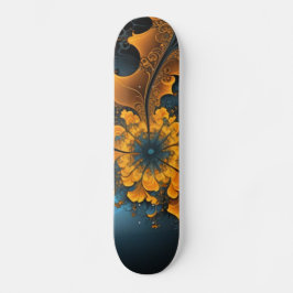 Skateboard de Arte Fractal Azul Laranja Abstrato