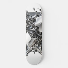 Skateboard de Cromo Líquido - Metal Prata Espelho