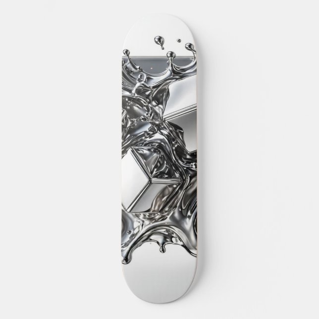 Skateboard de Cromo Líquido - Metal Prata Espelho (Frente)