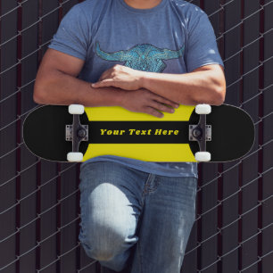 Skateboard de Texto Personalizado em Preto com Des