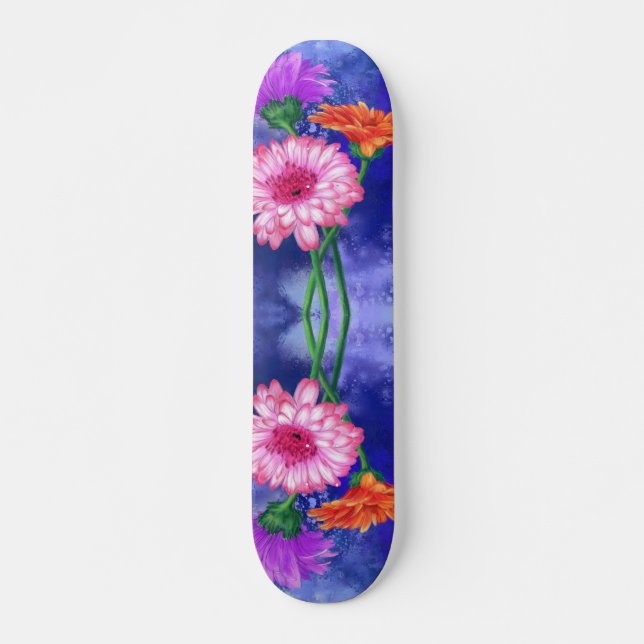 Skateboard de Três Cores Gerberas - Pintura (Frente)