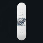 Skateboard do Wolf Pack do Nome de Script Personal<br><div class="desc">Seu nome em uma fonte do estilo de script de tendências com um pacote de cores d'água de lobos selvagens em execução.</div>