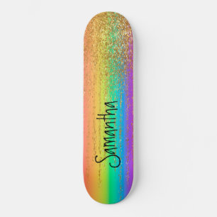 Skateboard Dourado Sparkle Rainbow