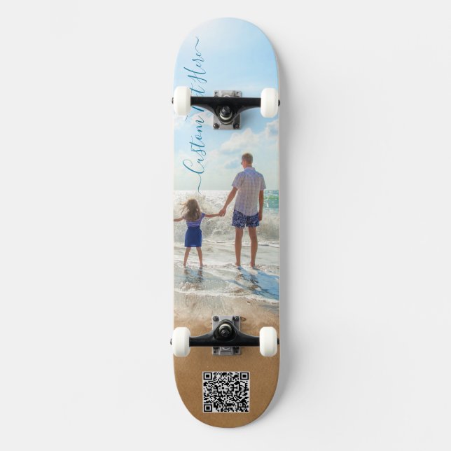 Skateboard e Código QR com Foto e Texto Personaliz (Frente)