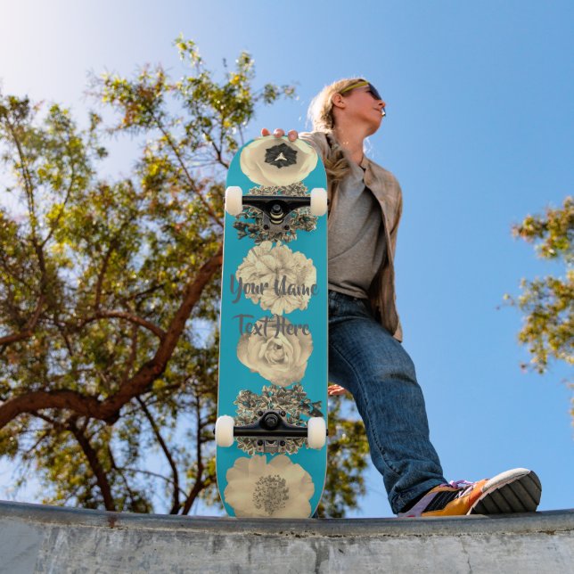 Skateboard Flor Sepia Azul Turquesa (Ao ar livre 1)