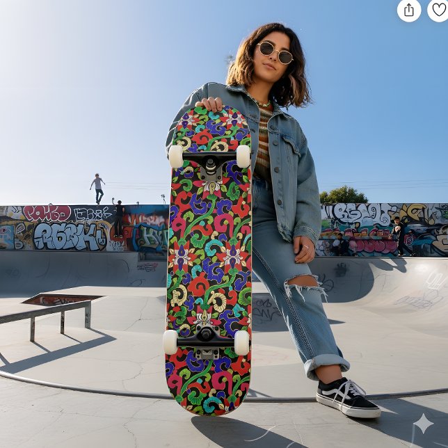 Skateboard Floral Chinês Colorido (Criador carregado)