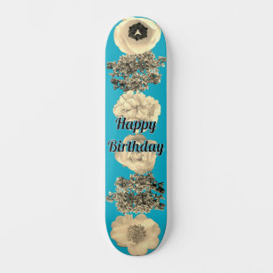 Skateboard Floral Sépia Verde Antigo Retro