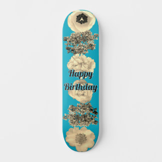 Skateboard Floral Sépia Verde Antigo Retro
