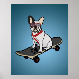 Skateboard French Buldog Poster