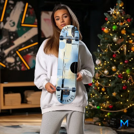 Skateboard Geométrico Azul Céu e Preto Minimalista