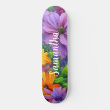 Skateboard Girly Pattern Purple Floral Floral