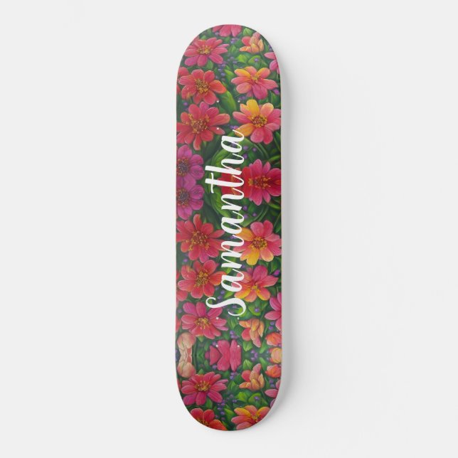 Skateboard Girly Pattern red orange Floral Floral (Frente)