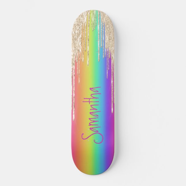Skateboard Girly Sparkle Purple Rainbow (Frente)