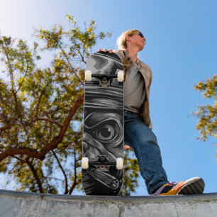Skateboard Gráfico Monocromático de Soldado Pug
