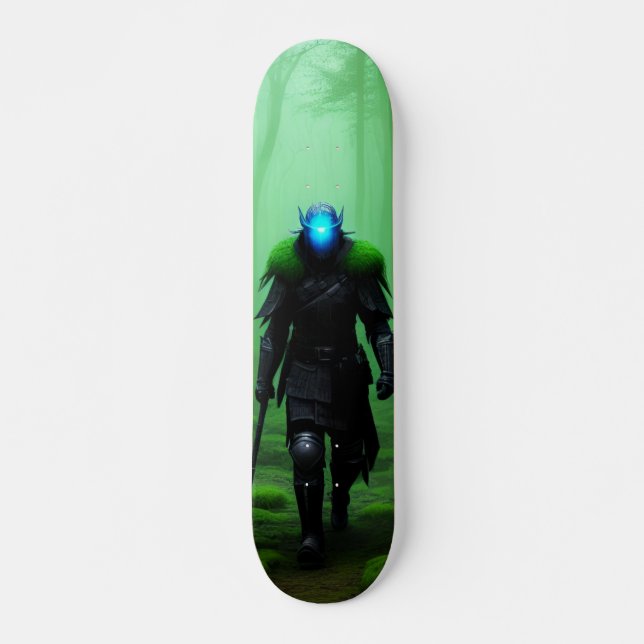 Skateboard Guerrero fantasma en oscuro bosque (Frente)