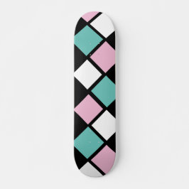 Skateboard Harlequin (Preto, Aqua e Rosa)