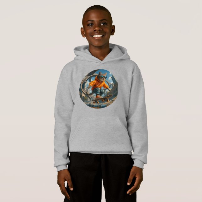 Skateboard Kat Hoodie – Vrijheid in Beweging (Frente Completa)