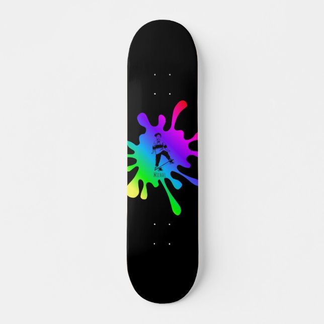 Skateboard Kid Colorida Paint Splash Add Name (Frente)