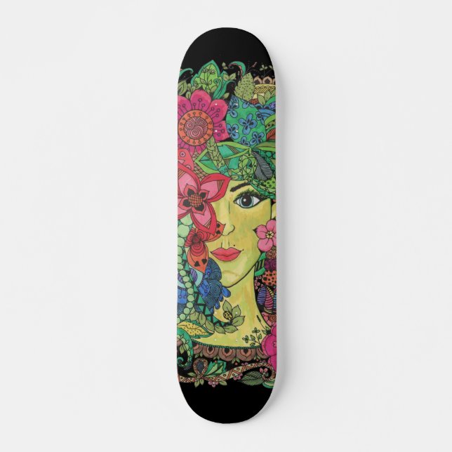 Skateboard Mandalas sobre rostro de mujer joven (Frente)