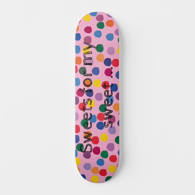 Skateboard mit bunten Punkten und rosa Hintergrund (Frente)