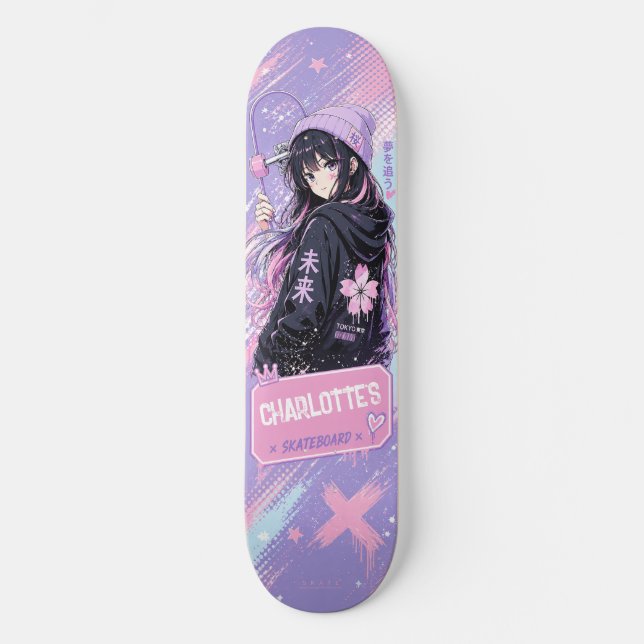 Skateboard Pastel e Rosa Personalizado de Anime (Frente)