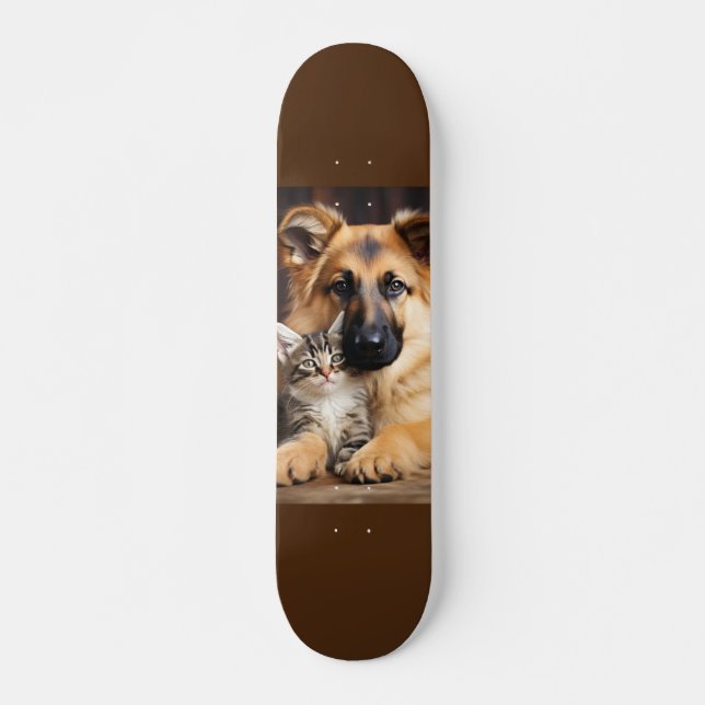 Skateboard Perro y gato juntos como amigos (Frente)