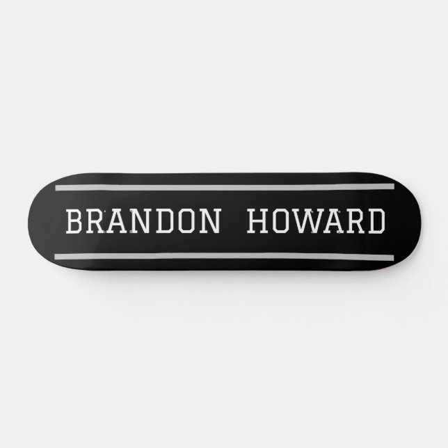 Skateboard Personalizada de Nome Branco Preto Eleg (Horz)